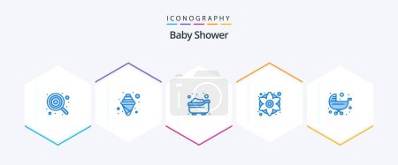 Téléchargez les illustrations : Baby Shower 25 Blue icon pack including baby. flowers. party. decorative flowers. kid - en licence libre de droit