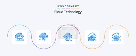 Téléchargez les illustrations : Cloud Technology Blue 5 Icon Pack Including data. processor. data. cloud. data - en licence libre de droit
