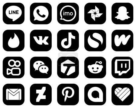 Illustration for 20 Elegant White Social Media Icons on Black Background such as literature. simple. tinder and video icons. Creative and eye-catching - Royalty Free Image