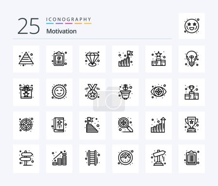 Illustration for Motivation 25 Line icon pack including rating. media. premium. success goal. growth - Royalty Free Image