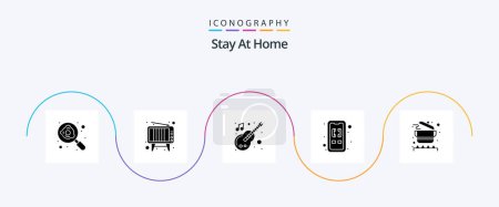 Ilustración de Stay At Home Glyph 5 Icon Pack Including cooking pot. incoming outgoing. guitar. home. call forwarding - Imagen libre de derechos