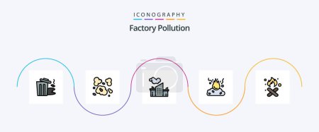 Illustration for Factory Pollution Line Filled Flat 5 Icon Pack Including . pollution. factory. garbage. burn - Royalty Free Image