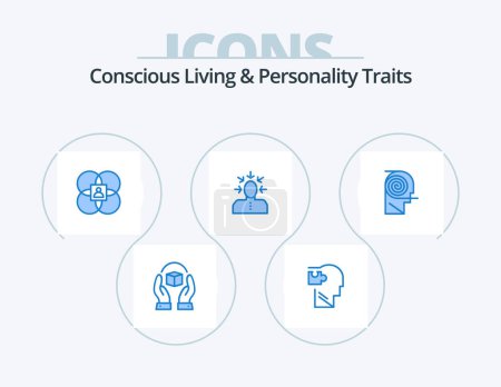Illustration for Concious Living And Personality Traits Blue Icon Pack 5 Icon Design. criticism. choice. puzzle. person. human - Royalty Free Image