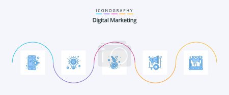 Ilustración de Digital Marketing Blue 5 Icon Pack Including sending. letter. medal. email. marketing - Imagen libre de derechos