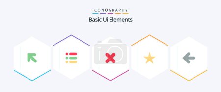 Illustration for Basic Ui Elements 25 Flat icon pack including point back. arrows. cancel. arrow. star - Royalty Free Image