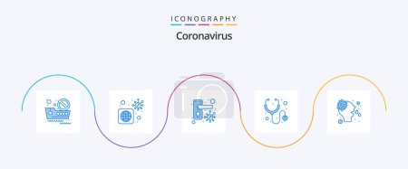 Illustration for Coronavirus Blue 5 Icon Pack Including nose. doorknob. stethoscope. healthcare - Royalty Free Image