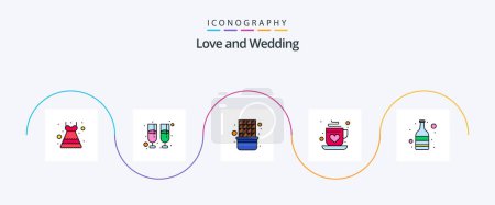 Téléchargez les illustrations : Wedding Line Filled Flat 5 Icon Pack Including wine. alcohol. food. valentine. love - en licence libre de droit