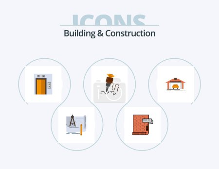 Illustration for Building And Construction Flat Icon Pack 5 Icon Design. repair. building. design. drill. building - Royalty Free Image