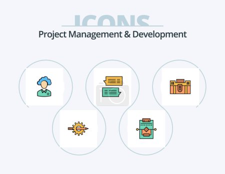 Ilustración de Project Management And Development Line Filled Icon Pack 5 Icon Design. achieve. production. page. modern. business - Imagen libre de derechos