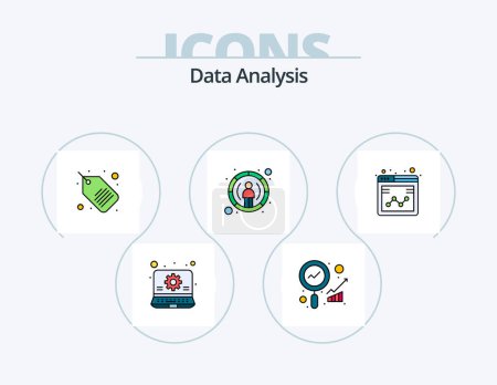 Ilustración de Data Analysis Line Filled Icon Pack 5 Icon Design. graph. data security. business. lock. data - Imagen libre de derechos