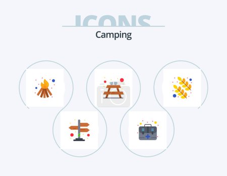 Téléchargez les illustrations : Camping Flat Icon Pack 5 Icon Design. . nature. fire. leaves. furniture - en licence libre de droit
