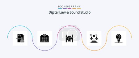 Illustration for Digital Law And Sound Studio Glyph 5 Icon Pack Including judgment. conclusion. law. choice. copyright - Royalty Free Image