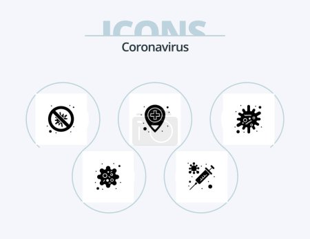 Illustration for Coronavirus Glyph Icon Pack 5 Icon Design. disease. medical. bacteria. location. danger - Royalty Free Image