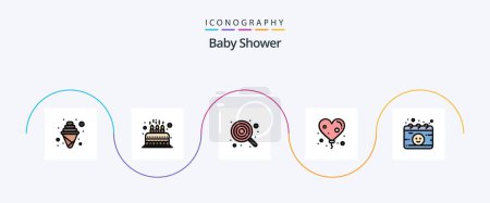 Téléchargez les illustrations : Baby Shower Line Filled Flat 5 Icon Pack Including calendar. heart. kid. balloon. kid - en licence libre de droit