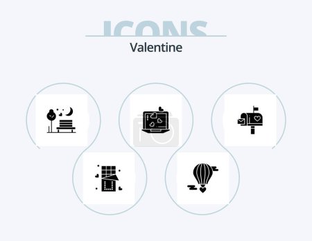 Ilustración de Valentine Glyph Icon Pack 5 Icon Design. park. romance. flying heart. moon. valentine - Imagen libre de derechos