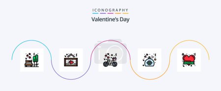 Téléchargez les illustrations : Valentines Day Line Filled Flat 5 Icon Pack Including perfume. gift. love. love. cycling - en licence libre de droit