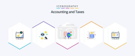 Illustration for Taxes 25 Flat icon pack including file. bill. money. rate. floating - Royalty Free Image
