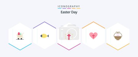 Téléchargez les illustrations : Easter 25 Flat icon pack including cart. loves. celebration. easter. heart - en licence libre de droit