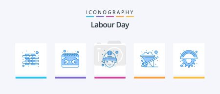 Illustration for Labour Day Blue 5 Icon Pack Including gear. cutter. labour. blades. gardening. Creative Icons Design - Royalty Free Image