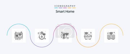 Illustration for Smart Home Line 5 Icon Pack Including smart. bath. light. smart. power - Royalty Free Image