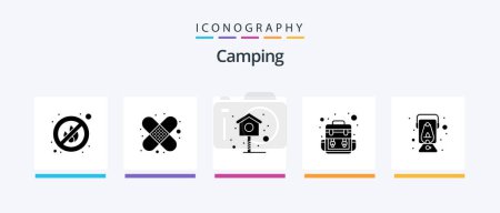 Téléchargez les illustrations : Camping Glyph 5 Icon Pack Including . oil lamp. spring. oil. lamp. Creative Icons Design - en licence libre de droit
