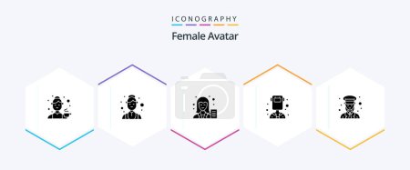 Téléchargez les illustrations : Female Avatar 25 Glyph icon pack including welder. female. medical. avatar. female - en licence libre de droit