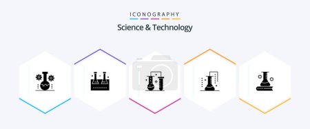Téléchargez les illustrations : Science And Technology 25 Glyph icon pack including science information. science and education. lab glassware. scientific research. science lab - en licence libre de droit