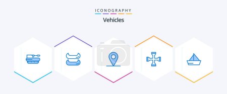 Illustration for Vehicles 25 Blue icon pack including vehicles. sail. car. boat. tool - Royalty Free Image