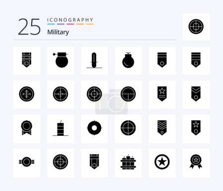 Ilustración de Military 25 Solid Glyph icon pack including badge. weapons. weapon. military. gun - Imagen libre de derechos