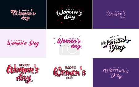 Téléchargez les illustrations : International Women's Day greeting card template with a floral design and hand-lettering text vector illustration - en licence libre de droit