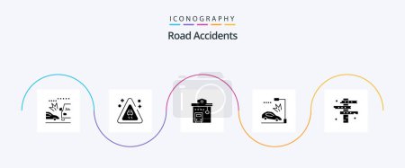 Ilustración de Road Accidents Glyph 5 Icon Pack Including crossroads. lamppost. bus station. crash. accident - Imagen libre de derechos