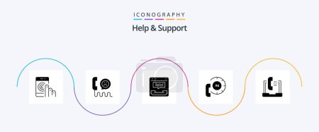 Téléchargez les illustrations : Help And Support Glyph 5 Icon Pack Including help. communication. phone. help. communication - en licence libre de droit