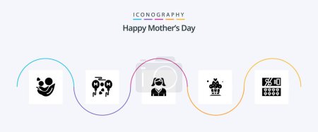 Téléchargez les illustrations : Happy Mothers Day Glyph 5 Icon Pack Including cupcake . mom . woman. female - en licence libre de droit