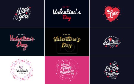 Ilustración de Happy Valentine's Day banner template with a romantic theme and a pink and red color scheme - Imagen libre de derechos