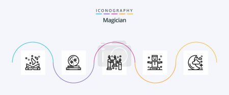 Illustration for Magician Line 5 Icon Pack Including half. levitation. star. fly. light - Royalty Free Image