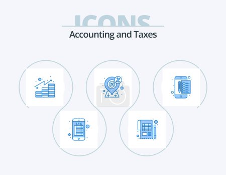 Illustration for Taxes Blue Icon Pack 5 Icon Design. archive. payment. analytics. money. dollar - Royalty Free Image