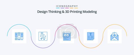 Ilustración de Design Thinking And D Printing Modeling Blue 5 Icon Pack Including mail. poster. arrow. text . brosher - Imagen libre de derechos