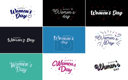 Ilustración de International Women's Day lettering with a Happy Women's Day greeting and love shape suitable for use in cards. invitations. banners. posters. postcards. stickers. and social media posts - Imagen libre de derechos