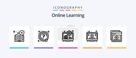 Téléchargez les illustrations : Online Learning Line 5 Icon Pack Including learning. education. education. support. mark. Creative Icons Design - en licence libre de droit