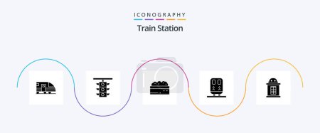 Téléchargez les illustrations : Train Station Glyph 5 Icon Pack Including ticket. train. train. railway. plant - en licence libre de droit