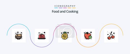 Téléchargez les illustrations : Food Line Filled Flat 5 Icon Pack Including . cherry. healthy. berry. meal - en licence libre de droit
