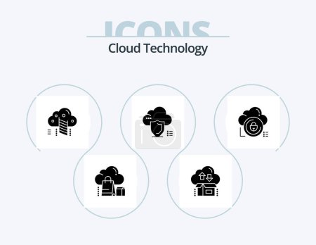 Téléchargez les illustrations : Cloud Technology Glyph Icon Pack 5 Icon Design. safety. secure. package. cloud. reach - en licence libre de droit