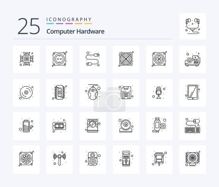 Ilustración de Computer Hardware 25 Line icon pack including beamer. fan. computer. computer. power - Imagen libre de derechos