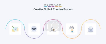 Téléchargez les illustrations : Creative Skills And Creative Process Flat 5 Icon Pack Including destination. reach. monitoring. flash. coffee - en licence libre de droit