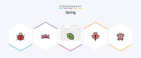 Illustration for Spring 25 FilledLine icon pack including flower. flora. fly. flower. nature - Royalty Free Image