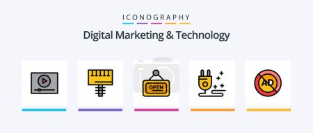 Ilustración de Digital Marketing And Technology Line Filled 5 Icon Pack Including man. measurement. content. marketing. cross. Creative Icons Design - Imagen libre de derechos
