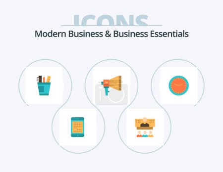 Ilustración de Modern Business And Business Essentials Flat Icon Pack 5 Icon Design. supply. organizer. call. office. pen - Imagen libre de derechos