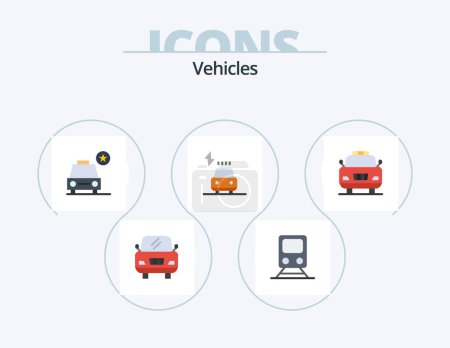 Téléchargez les illustrations : Vehicles Flat Icon Pack 5 Icon Design. police. car. important. power. charge - en licence libre de droit