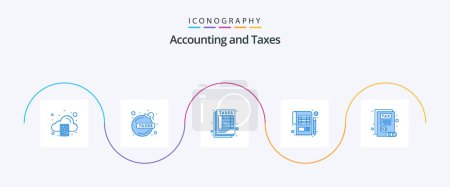 Téléchargez les illustrations : Taxes Blue 5 Icon Pack Including document. sheet. calculate. payment. accounting - en licence libre de droit