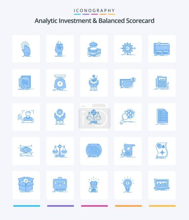 Ilustración de Creative Analytic Investment And Balanced Scorecard 25 Blue icon pack  Such As work. performance. process. savings. gold - Imagen libre de derechos